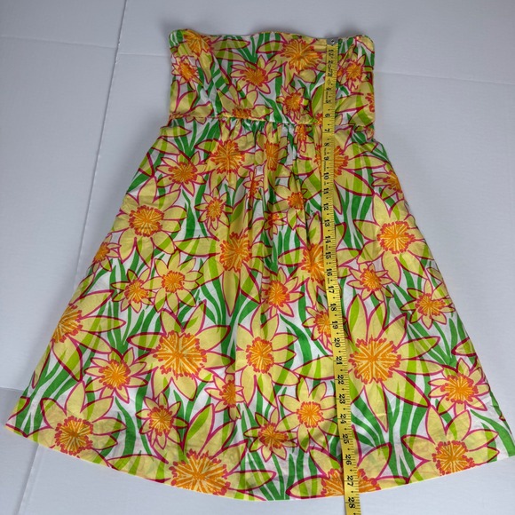Lilly Pulitzer Wyatt Strapless Cotton Sun Dress Yellow Green Daffodils Size 0 - Picture 6 of 9